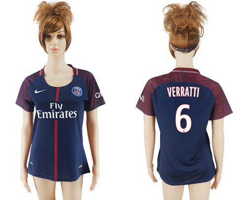 Women's Paris Saint-Germain #6 Verratti Home Soccer Club Jersey - Click Image to Close